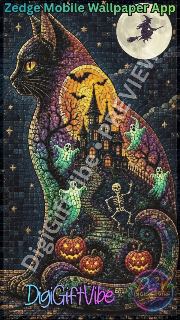 Halloween Mosaic Cat Mobile Wallpaper