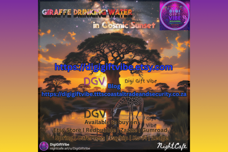 My Trending Giraffe drinking water in African Cosmic Sunset